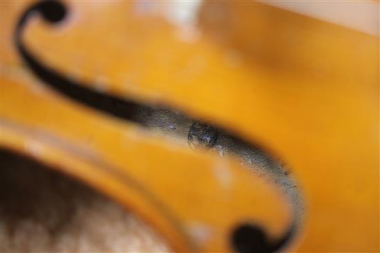 A French violin by Nicolas March with a bow stamped N. Lambert, cased